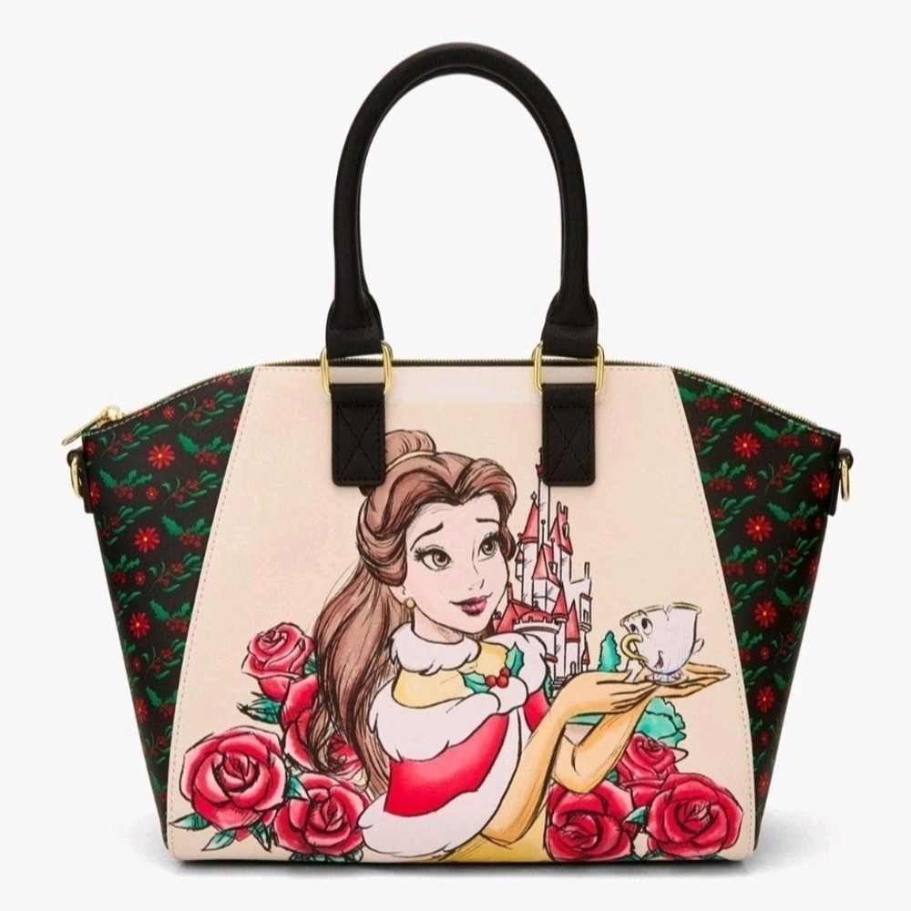 Loungefly Disney Princess Belle Holiday Satchel Bag w/ Chip NWT